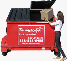 Woman loading dumpster Los Angeles